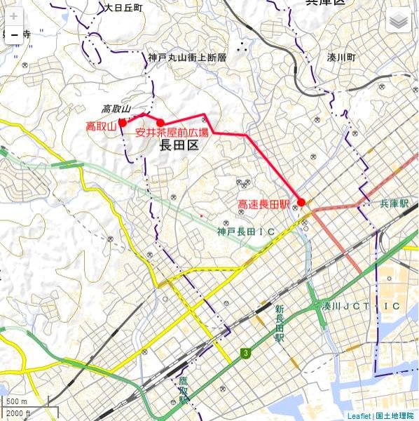 六甲・高取山ハイキング登山コースマップ地図