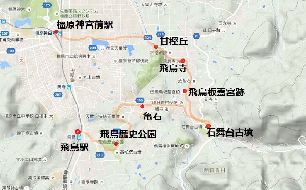 奈良ハイキング、明日香コース地図、マップ