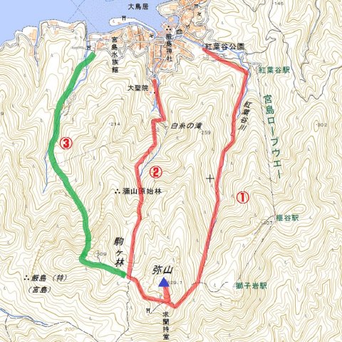 広島　宮島　弥山登山マップ地図