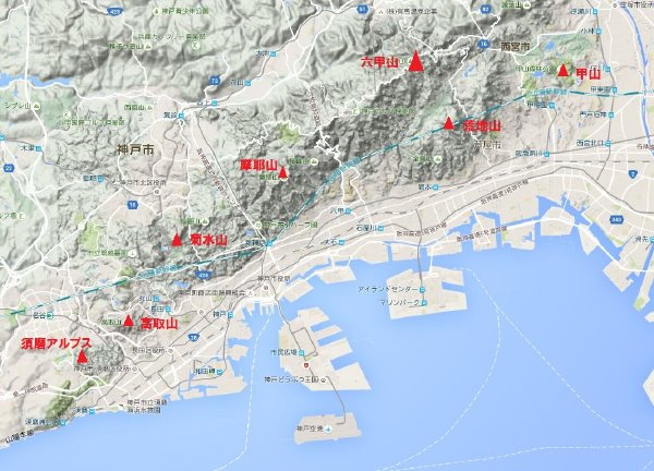 六甲山のハイキング登山コースマップ地図